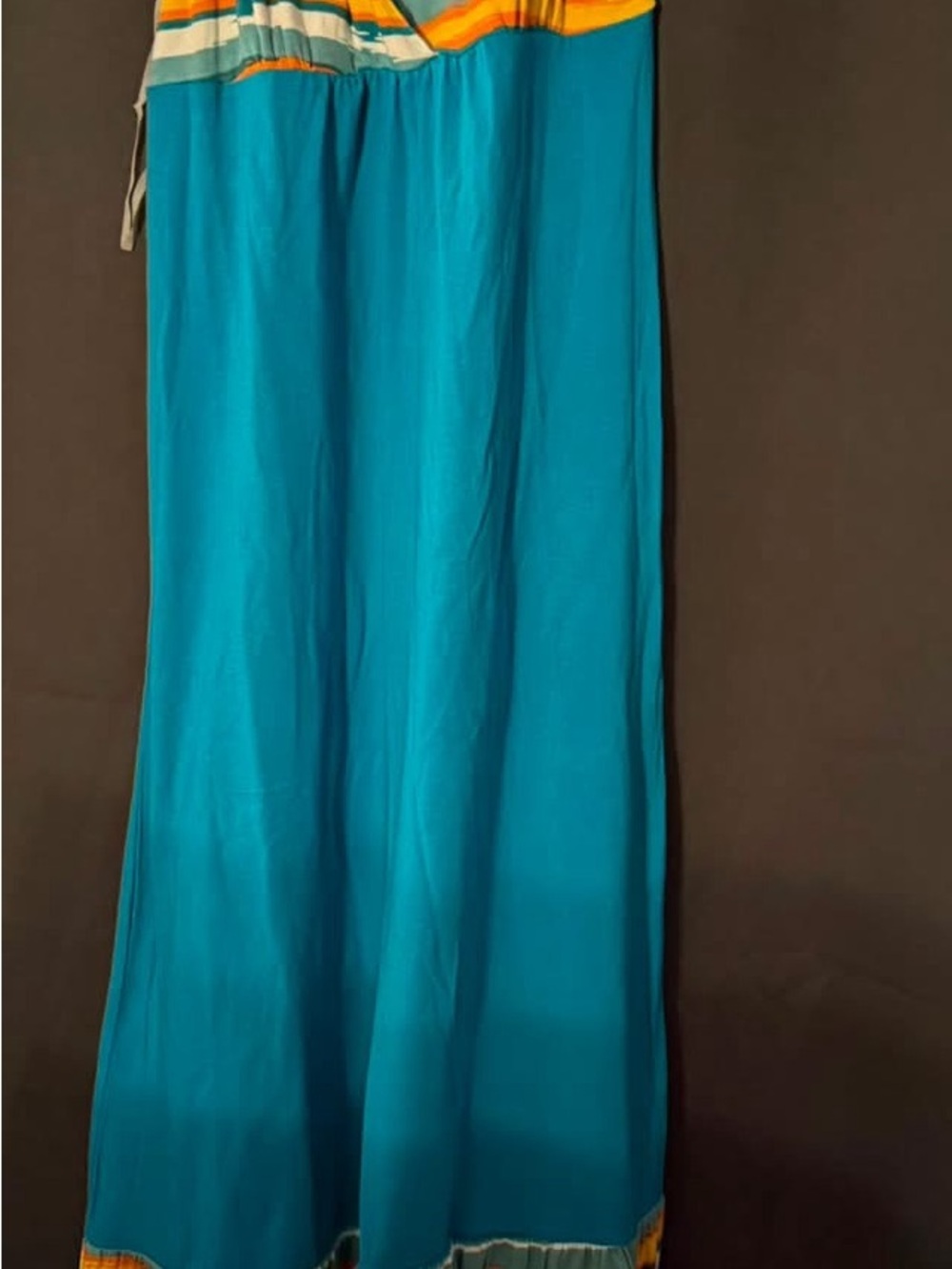 Decree Teal Maxi Dress with Yellow and Multicolor Stripe Detail